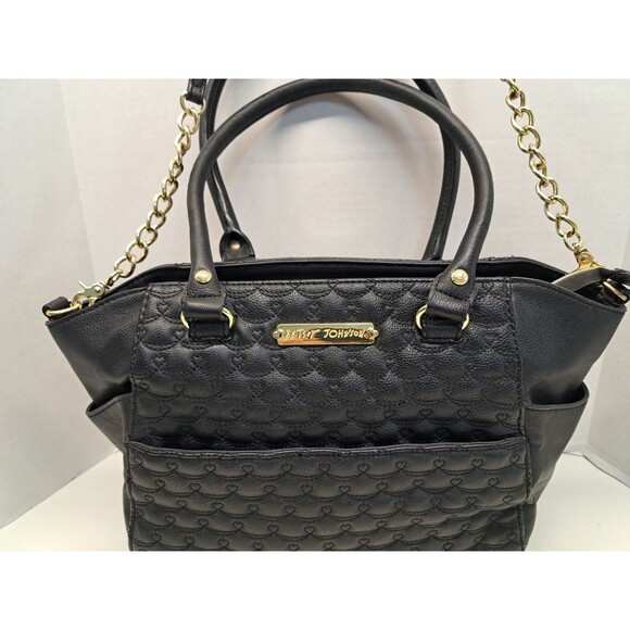 Betsey Johnson Quilted Satchel Black Bag - Picture 3 of 15